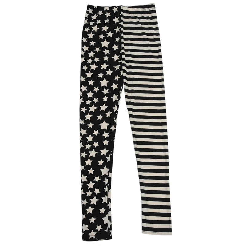 Woman Leggings Black Tights with Stripes and Stars Pattern White Fashionable | Женская одежда