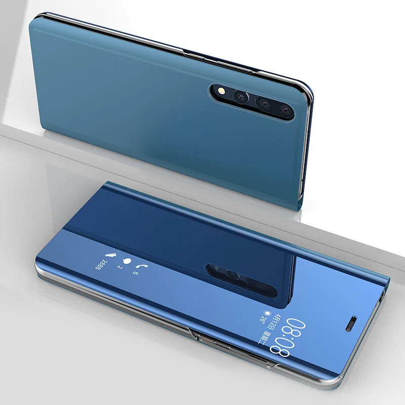 Зеркальный кожаный чехол с Откидывающейся Крышкой для смартфона huawei P30 P20 P10 P9 Plus Lite mate 20 10 9 8 Pro - Цвет: Небесно-голубой