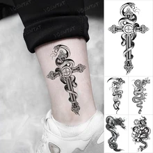 Dark Snake Waterproof Temporary Tattoo Stickers Dragon Cross Old School Clock Flash Tatto Women Men Wrist Ankle Wrist Fake Tatoo