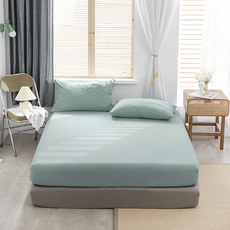 AHSNME 100% Cotton sheets Simple colors of pure colors Yellow/Pink/Blue/Gray/Green/Super Soft parure Fitted Sheet 90-180x200cm 4
