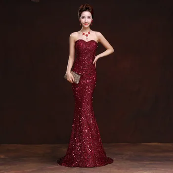 

Skyyue Sexy Strapless Evening Dresses R281 Shining Sequin Women Party Gowns Mermaid Long Elegant Vestido Bandage Formal Dress