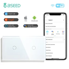 BSEED WIFI Double Light Switches Smart Touch Sensor Wall Switches Google Alexa Smart Life App 2Gang 1/2/3 way Smart Switches