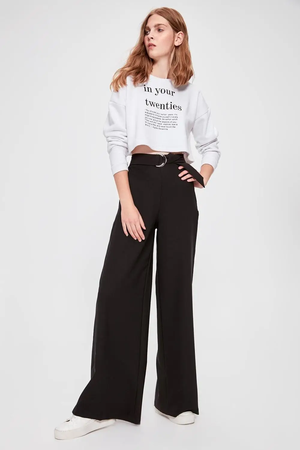 Trendyol экрю широкие брюки TWOSS19WX0017
