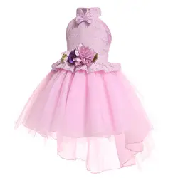 Детское торжественное платье для девочек, одежда с открытой спиной и цветочным узором, праздничное платье принцессы на день рождения