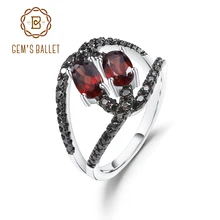 GEM'S BALLET 1.44Ct Овальный натуральный красный гранат сплит-группа вихревой в 925 пробы Серебряное кольцо с драгоценным камнем для женщин Свадебные ювелирные изделия