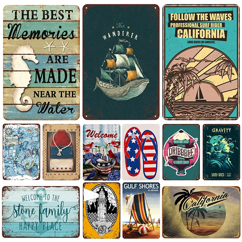 

Beach Plaque Metal Vintage Tin Sign Pin Up Shabby Chic Decor Metal Signs Vintage Bar Decoration Metal Poster Pub Metal Plate