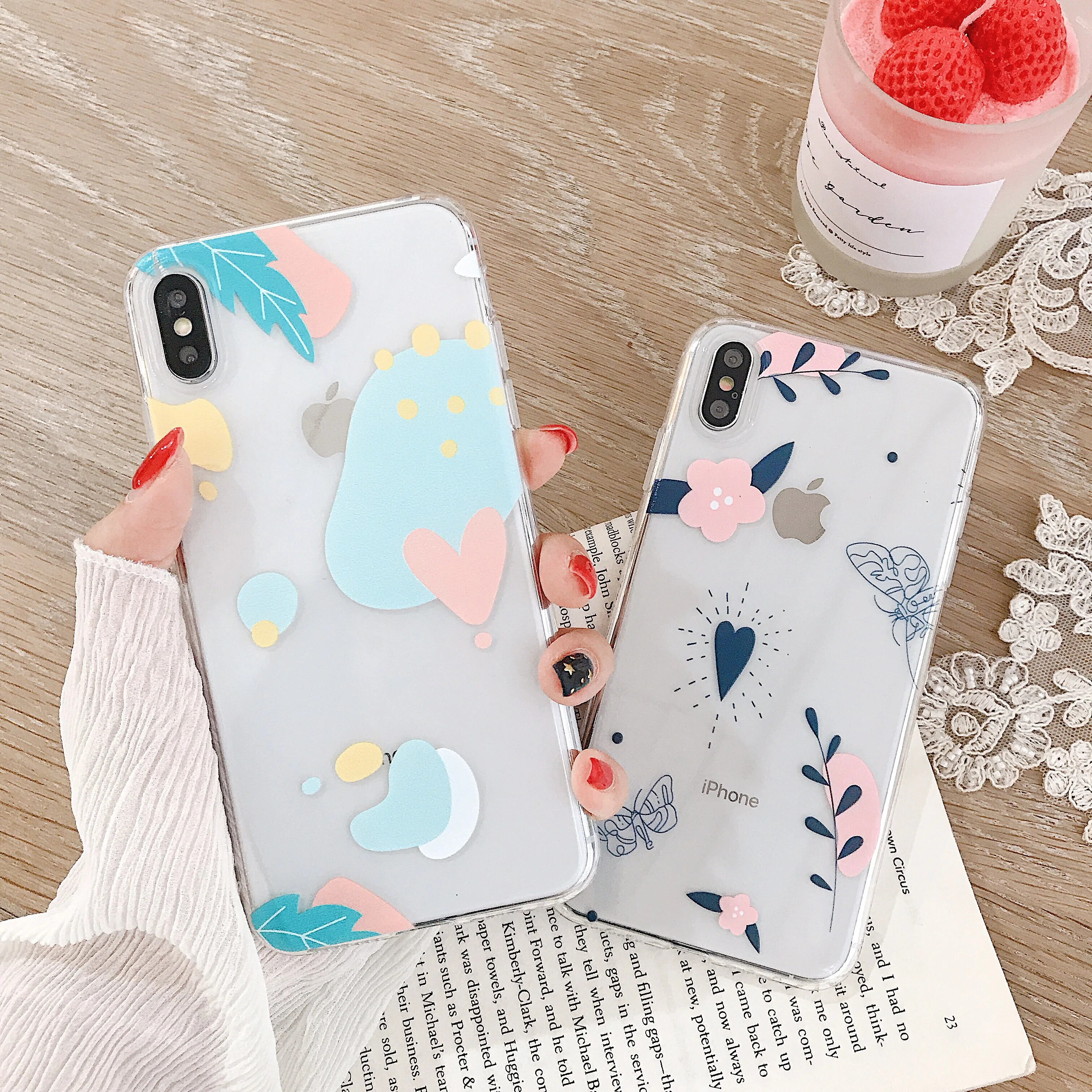 Cute Colorful Summer Fresh Leaves Flowers Love Soft TPU Transparent Phone Case For iPhone X XR XS Max 8 7 6 6S Plus Cover Fundas |