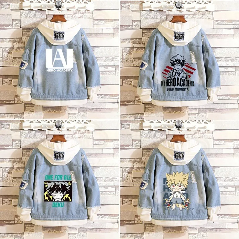

My Hero Academia 2020 Jeans Jacket Deku Cosplay Denim Jacket Hooded Sweatshirt Autumn Winter Outwear Coat
