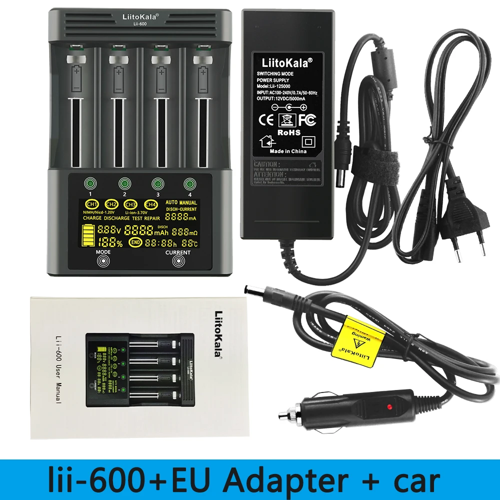 Зарядное устройство LiitoKala Lii-600 LCD с дисплеем для батарей 3 7/1 2 В AA/AAA 18650 26650 16340 14500 10440