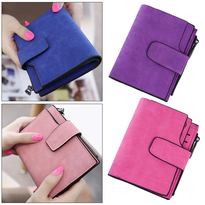 

Hot 2019 Women Scrub Short Wallet Zipper Wallets Hasp Female Coin Card Holder Purse Retro Frosted Clutch Letters PU Leather Girl
