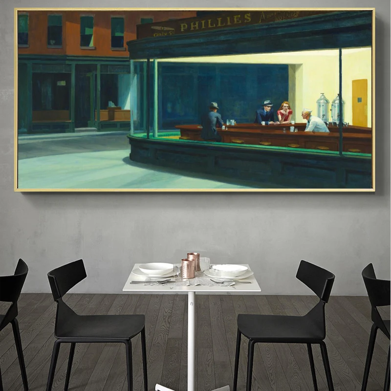 Famosi Dipinti Nighthawks Di Edward Tramoggia Dipinti Su Tela Poster E Stampe D'Arte Immagini Per Pareti Per Soggiorno Decorazioni Per La Casa