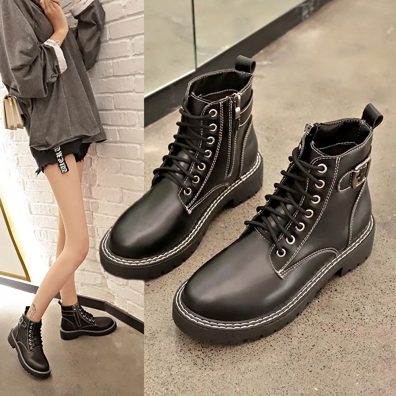 

2019 Autumn And Winter New Style Martin Boots Women's Breathable England Hip Hop Motorcycle Boots Square Heel Handsome Lace-up S