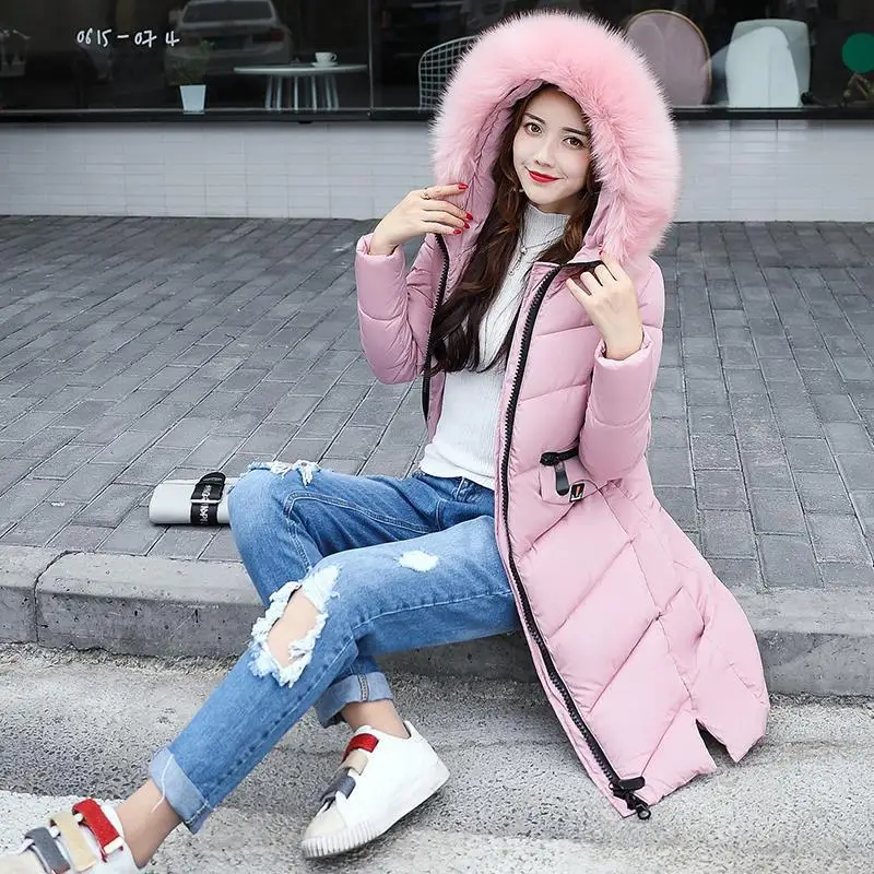 

2017 Winter New Style Korean-style Slim Fit Mid-length Thickening Large Fur Collar Loose-Fit down Jacket Cotton-padded Clothes C