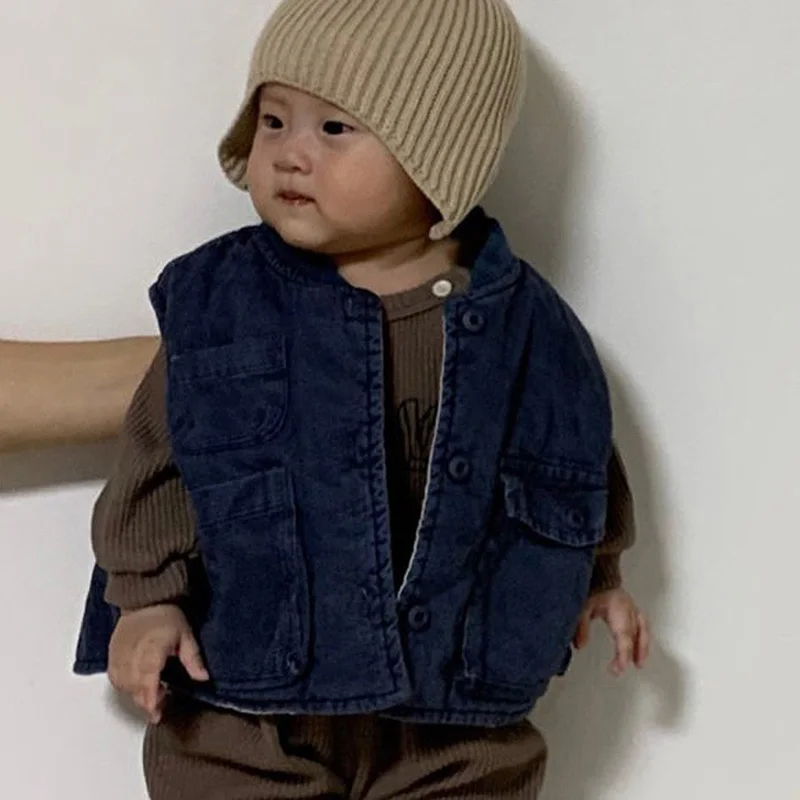 

MILANCEl 2020 WInter New Kids Clothes Korean Boys Waistcoat Girls outerwear Front Pocket Boys Coat