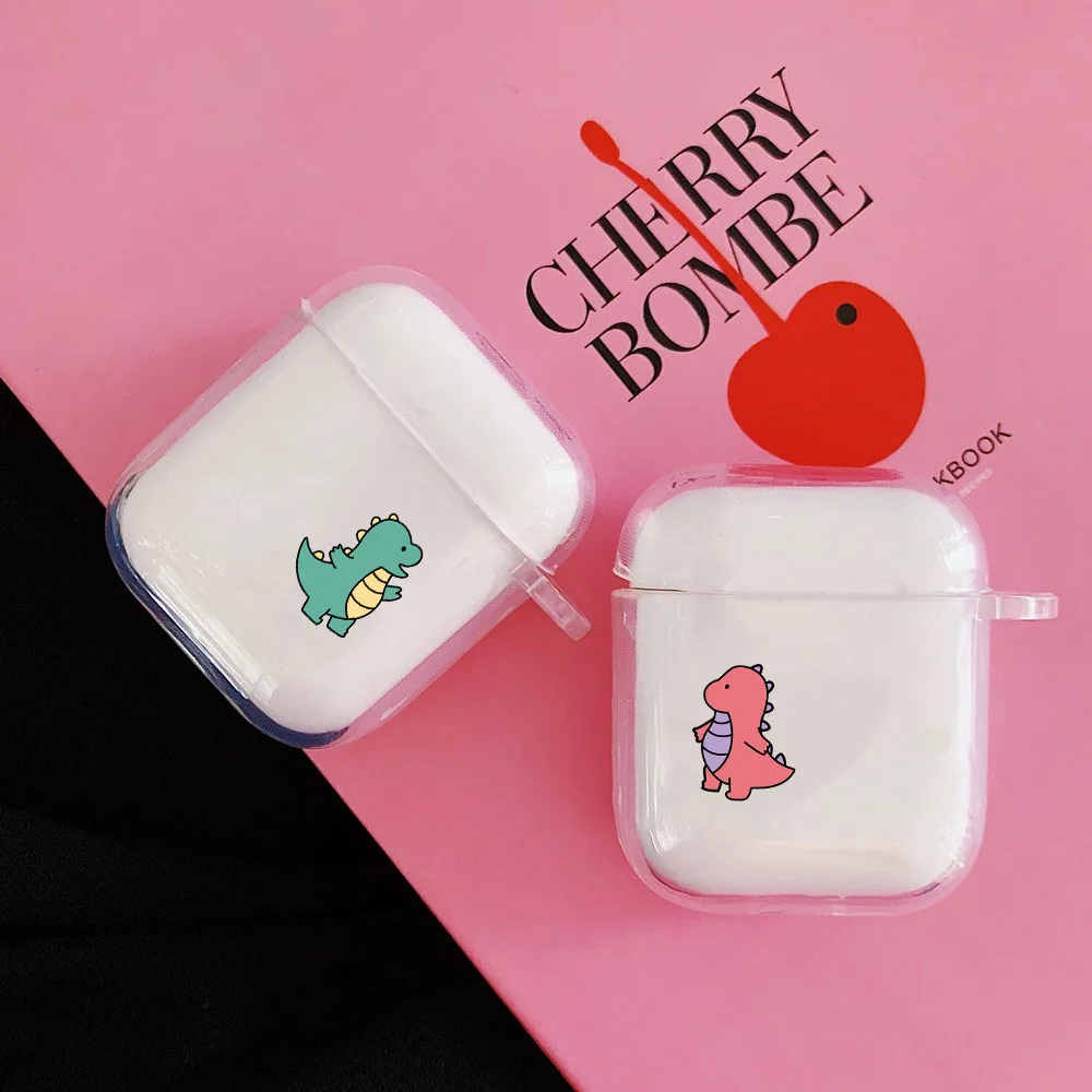 Чехол для наушников Apple AirPods 2 1 с милым мультяшным динозавром мягкий прозрачный