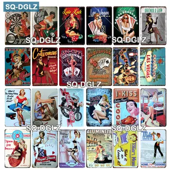 

[SQ-DGLZ] Las Vegas Metal Sign Vintage Plaque Tin Sign Home Decor For Bar Pub Party Wall Decoration Pinup Girls Poster