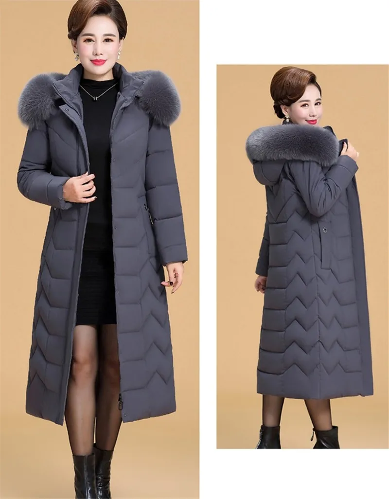 Зимняя женская куртка размера плюс 5XL 6XL,, длинная парка с капюшоном и меховым воротником, Женская куртка, уплотненный теплый пуховик, хлопковое пальто, верхняя одежда P26