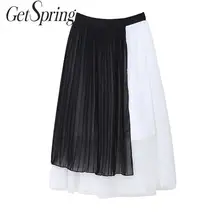 Getвесенняя Женская юбка черная белая Лоскутная длинная Плиссированная Юбка свободная длинная юбка с высокой талией модная сетчатая Длинная черная юбка