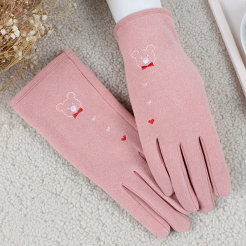 Driving gloves thin cashmere elastic force mittens female winter lovely rabbit touch screen student cycling warm gloves E76 - Цвет: E71 Pink