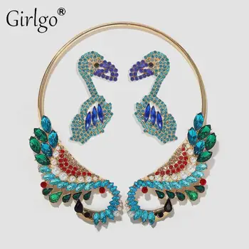 

Girlgo Ethnic Fashion Colorful Bird Pendant Necklaces for Women Wedding Jewelry Elegant Crystal Collar Choker Necklaces Jewelry