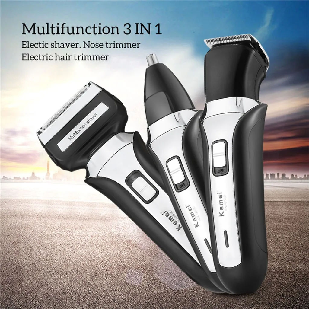 

3 In 1 Hair Trimmer Shaver Rechargeable Three-blade Electric Beard Knife Barber Clippers Profesional Home or Salon Use EU plug