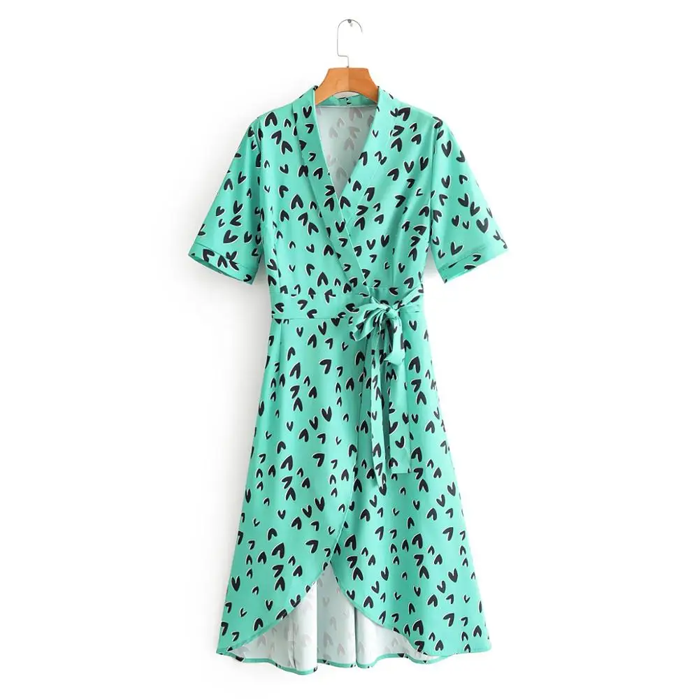 women elegant cross v neck printing irregular hem midi dress ladies short sleeve bow vestidos chic kimono style dresses DS3445 women elegant cross v neck printing irregular hem midi dress ladies short sleeve bow vestidos chic kimono style dresses DS3445
