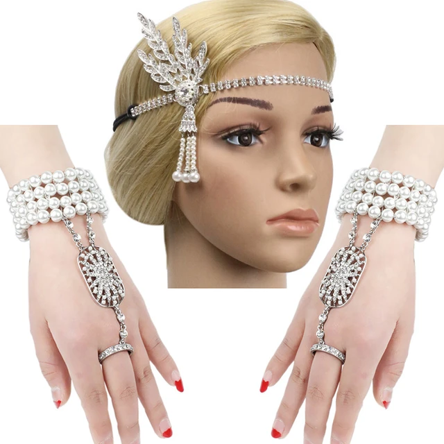 Earrings Bracelet Pearl Necklace 3 Pcs Set Vintage 1920s The Great Gatsby  Flapper Accessories Women's Costume Fashion Jewelry