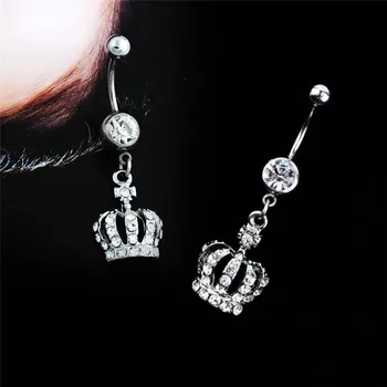 

1 Piece Women Imperial crown belly button ring body piercing jewelry navel surgical steel bar