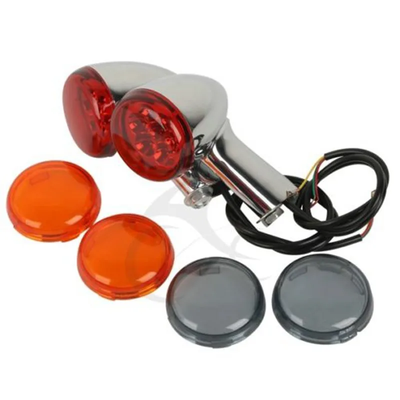 

Motorcycle 3 Color Lens Black/Chrome Rear Amber LED Turn Signal Light+Long Bracket For Harley XL 883 XL 1200 92-16 15 14 13 12