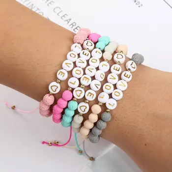 

BLUESTAR Bohemian Resin Beads Waxed String Bracelets Women Femme Boho Mixed Color LOVE Letter Wristband Jewelry accessories