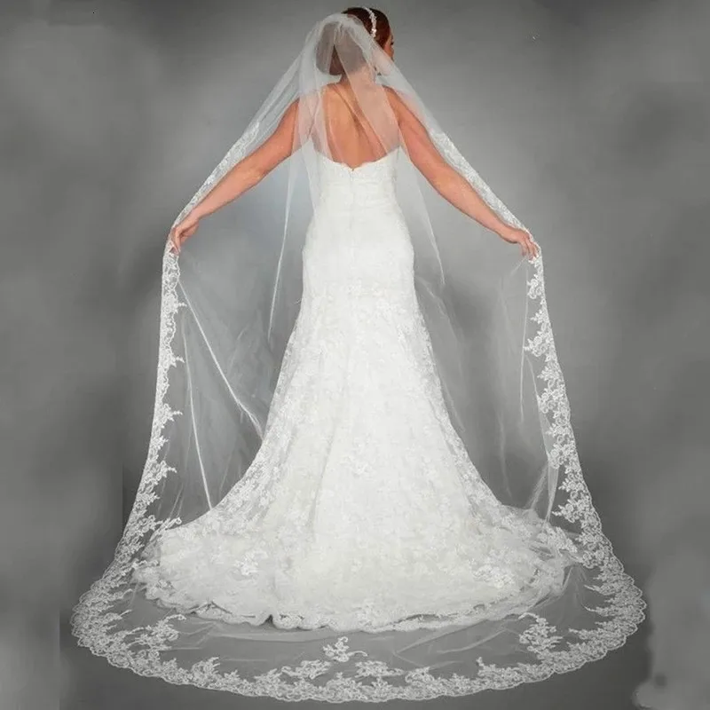 Elegant Wedding Long Tulle Dress Lace Edge 1T Bride Cathedral Veil | Свадьбы и торжества