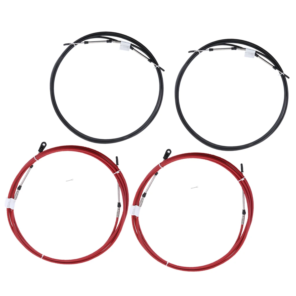 4-Piece Boat Throttle Cable, Universal 8Ft Marine Control Lever Shift Cable Great for Yamaha Outboard Red/Black
