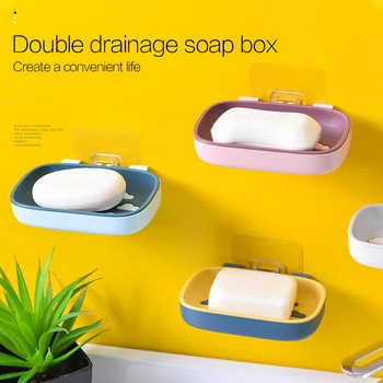 

Punch-Free Double-Layer Soap Box Bathroom-Mounted Drain Rack Bathroom Portable Viscose Soap Holder Home Convenient Washing Hand