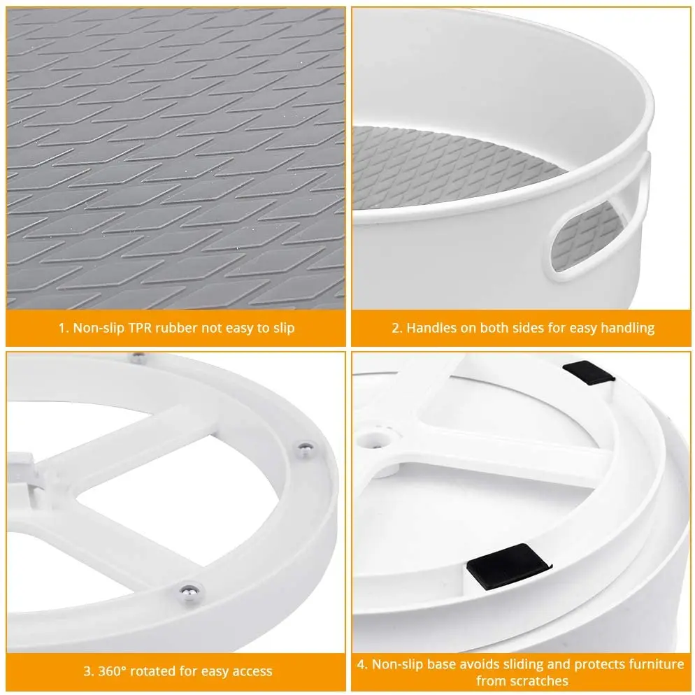 Plastic Lazy Rotating Storage Container-Non-Slip 9" & 12" Rotating Organizer tray for Kitchen Pantry, Cabinet, Bathroom