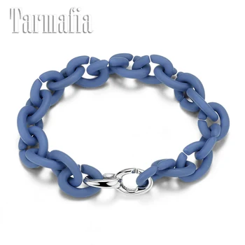 

Sea Blue Chain Bracelet Men Women Fashion Jewelry Gift Hand Link Bracelet Hard Rubber wrist bracelet For Women Birthday Present