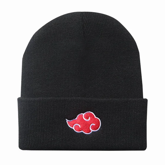ECOBROS 2021 Beanies Women Autumn Winter Warm Hat Anime Akatsuki Cosplay Red Cloud Embroidery Caps For Men Knitted Bonnet Unisex Black