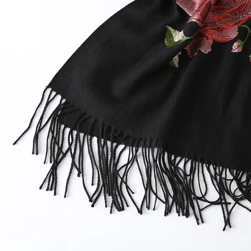 Вышивка пион шерсть шарф Обертывания женские зимние одеяло шарфы шаль Пашмина высокого качества 240 г 190x60 см