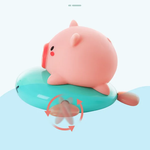 1Pcs Cute Cartoon Animal Pull the bath toy pig Classic Baby Water Toy Infant Swim Wind up Chain Clockwork Kids Beach Toy Funny 5