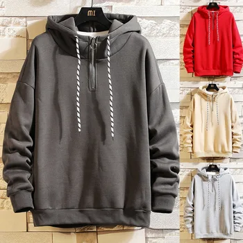 

Thick Men Streetwear Hoodies Sweatshirts Pure Color Hoodies Orange Pullover Warm Fleece Hoodies Men Autumn Winter Tops