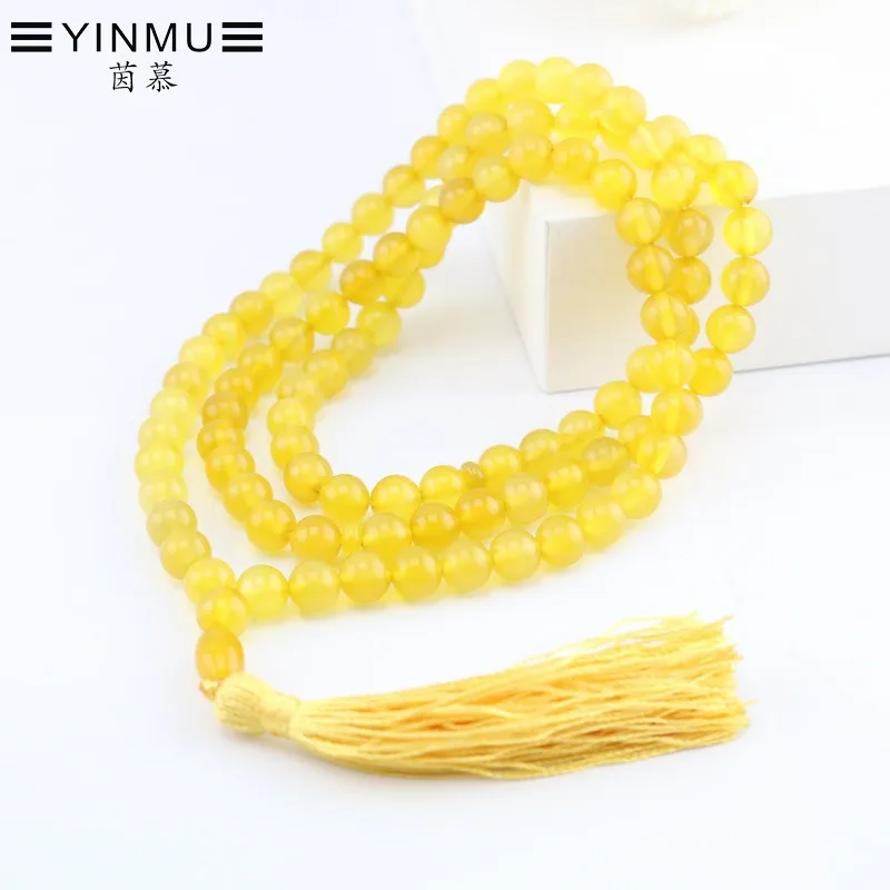 

Muslim Beads 99 Grain Necklace Theis Bihar tasbeh Chalcedony Yellow Agate Bracelets 8mm Beads