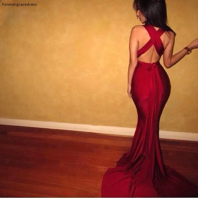 New Arrival Dark Green Burgundy Mermaid Evening Dresses 2017 Long Formal Party Dress Sleeveless Prom Dress vestido longo  119 (3)
