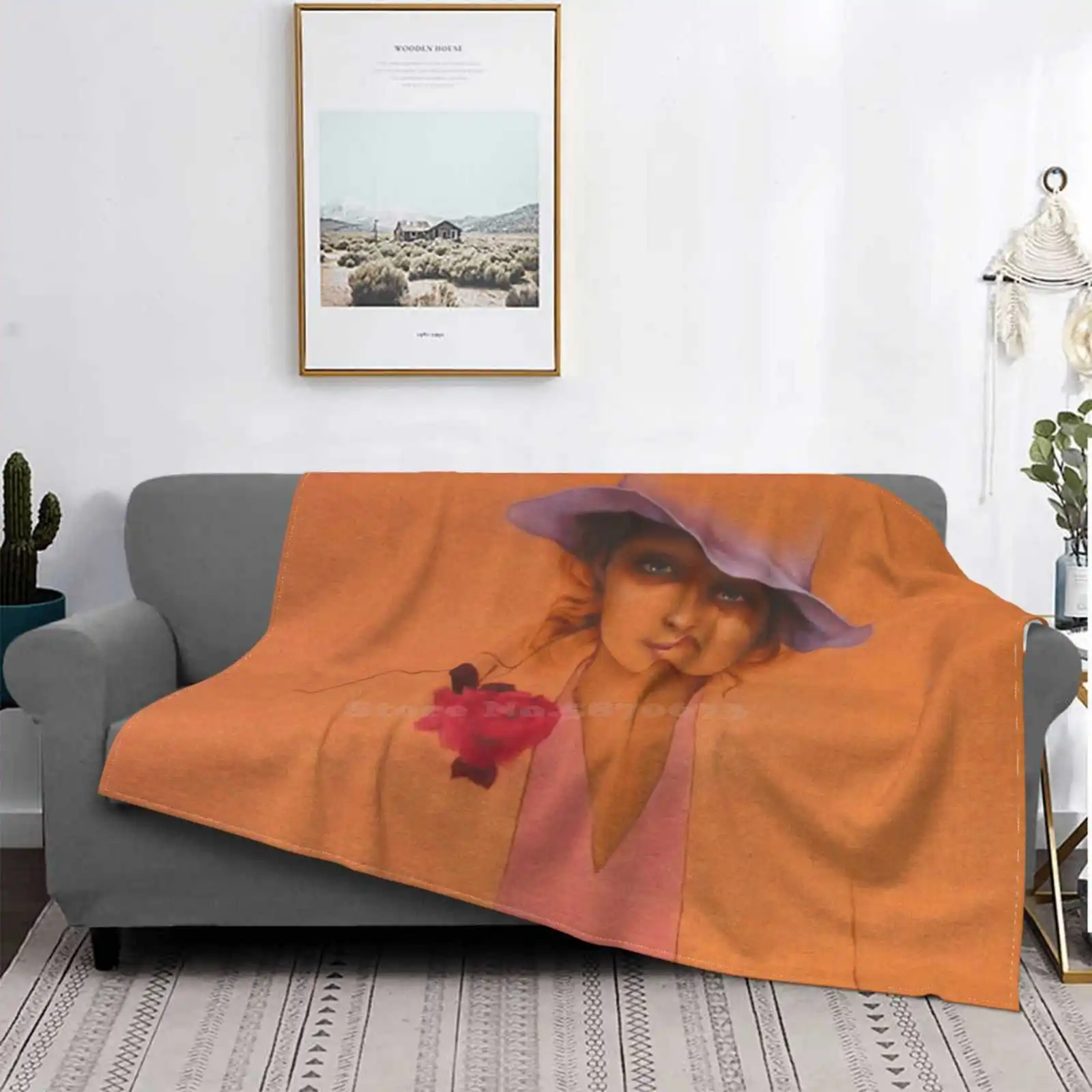 My Fair Lady New Selling Custom Print Flanella Coperta Morbida Sara Moon Orange Portrait Womens Lady Sensuale Cappello A Forma Femminile