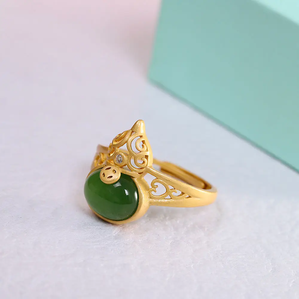 Цвет нефрита Тыква кольца для женщин камень амулеты Jadeite Зеленый дизайнер 925