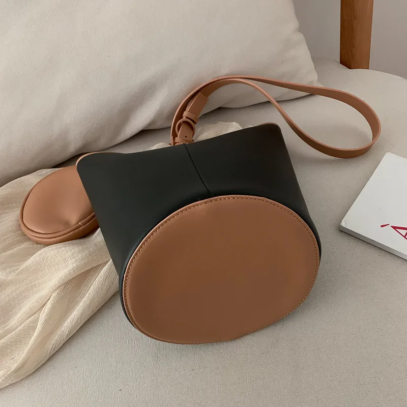 

2019 Autumn & Winter Simple-Style Hand Picture Bucket Bag Two-Piece Set Contrast Color Retro WOMEN'S Bag