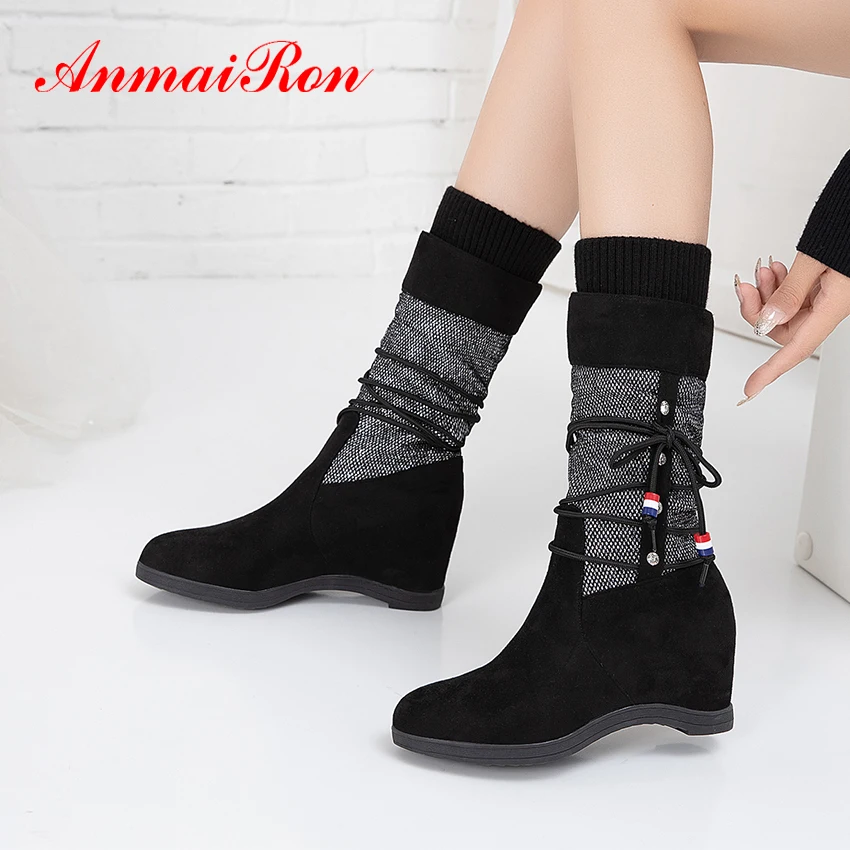 Купить anmairon/зимние ботинки без шнуровки в стиле пэчворк женские