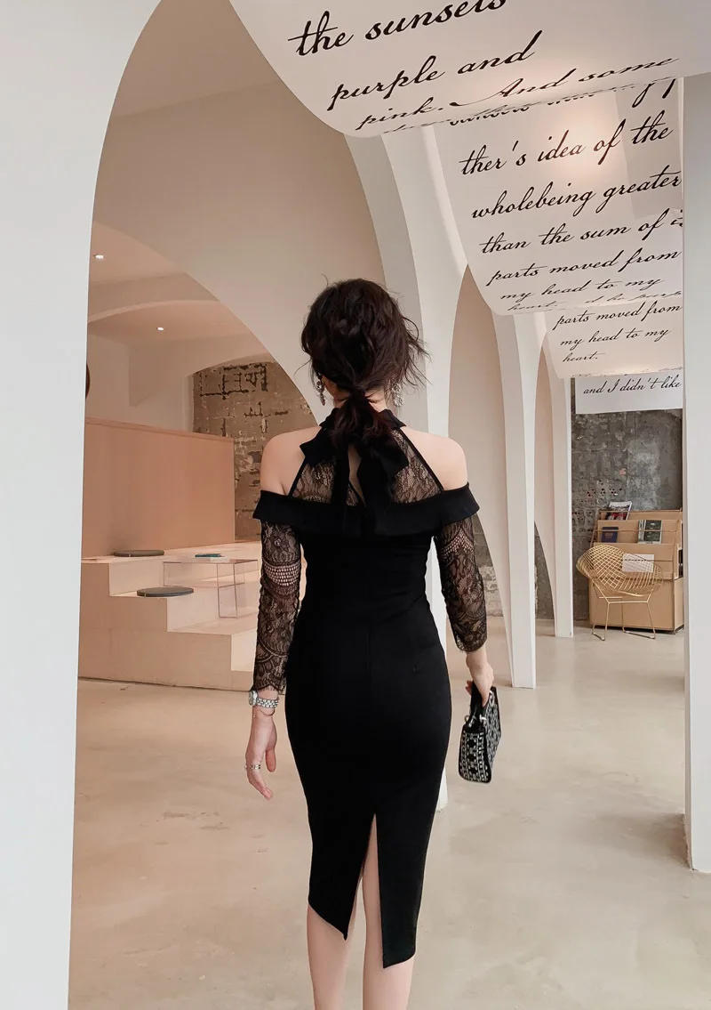 Элегантное осеннее платье в Корейском стиле, новое женское сексуальное платье с открытыми плечами, тонкая посылка, платье на бедрах