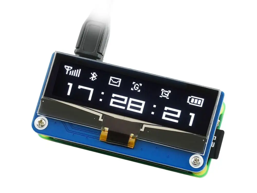 Дисплей Waveshare OLED 2 23 дюйма шляпа для Raspberry Pi 128 × 32 пикселя интерфейс SPI/I2C |