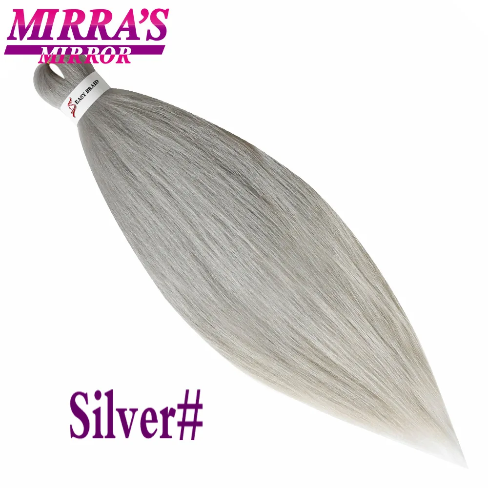 Mirra's Mirror's зеркальные предварительно растягивающиеся Омбре плетение волос для наращивания крючком легко Джамбо косички волосы Синтетические прямые волосы Yaki два тона - Цвет: # Серебристо-Серый