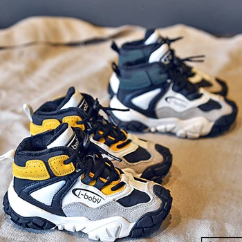 

Kids Sneakers 2019 Winter Children's Shoes New Boys' Fashion Leather Sports Shoes Girls Korean Plus Cotton Warm Student Shoes