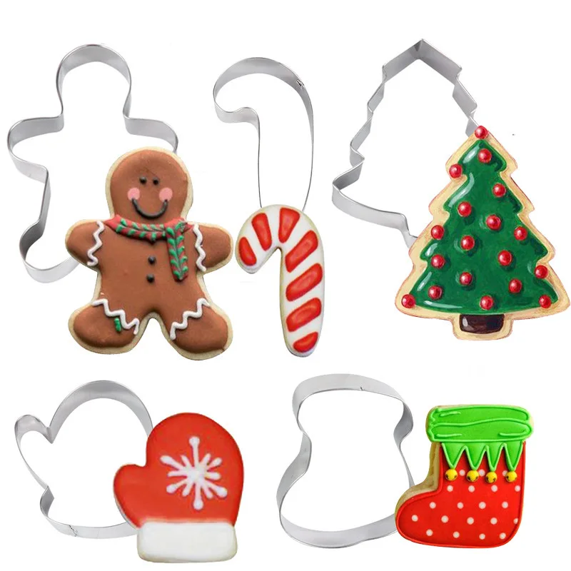 Christmas Tree Cookie Cutter Mold Stars Shape Fondant Cake Biscuit Cutter 3D Cake Decorating Tools Xmas Baking Moulds Navidad